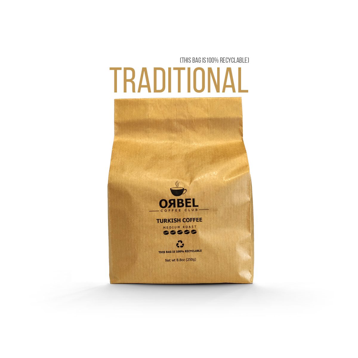 ORBEL - Turkish Coffee Medium Roast Traditional قهوه ترک مدیوم اربل با بسته بندی سنتی وزن 250 گرم